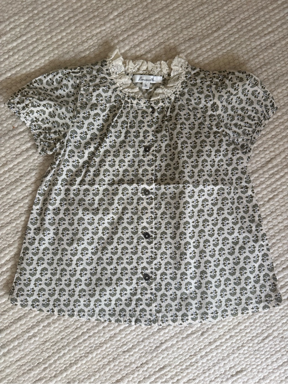 Louisella Floral Lace-Trim Button-Front Top - Olive Green